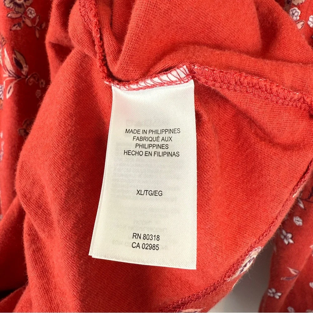 Lucky Brand Peasant Top Square Neck Long Sleeve Orange Floral XL - Picture 6 of 7